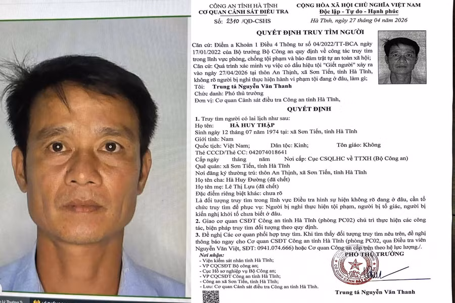 Công an Hà Tĩnh ra quyết định truy tìm Hà Huy Thập. (Ảnh: Công an Hà Tĩnh cung cấp)