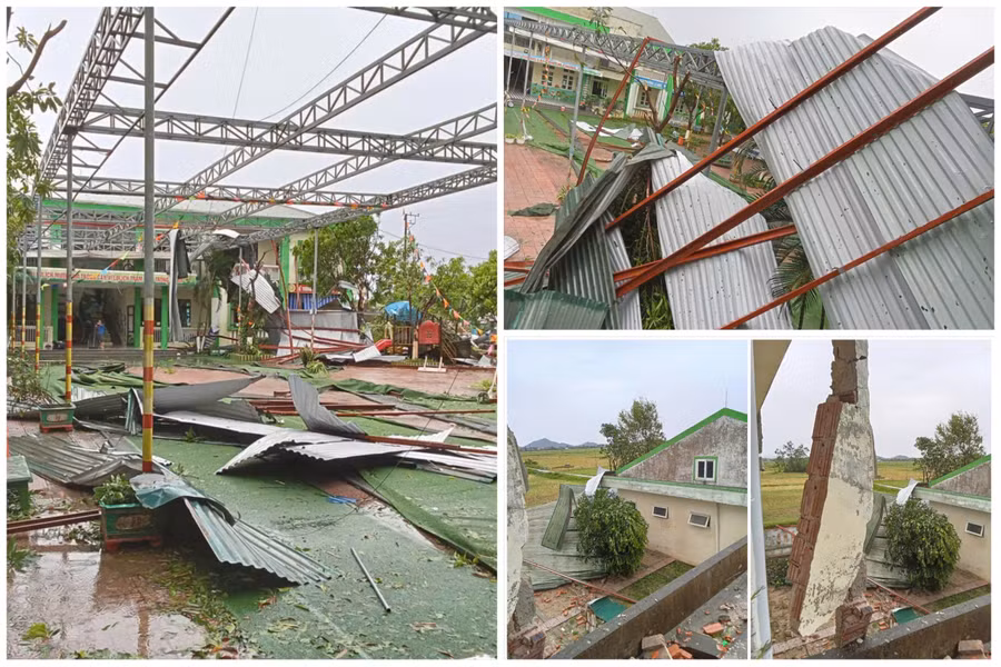 Trường Mầm non Mai Phụ bị thiệt hại nặng do bão.
