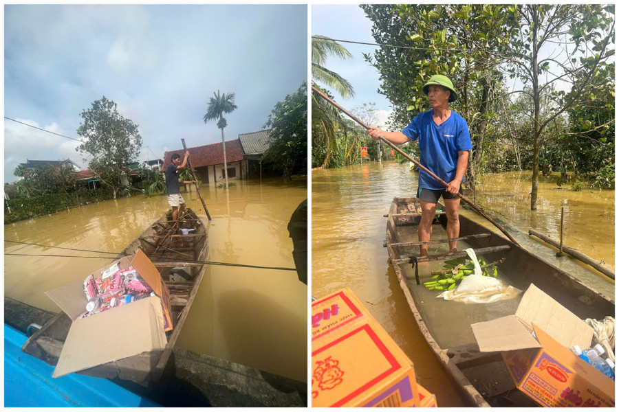 Người dân muốn ra ngoài buộc phải chèo thuyền nhỏ, vừa bất tiện vừa tiềm ẩn nguy hiểm. 11.jpg