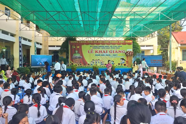 Học sinh tại tỉnh An Giang trong ngày khai giảng năm học 2026 - 2027. Ảnh: TN.