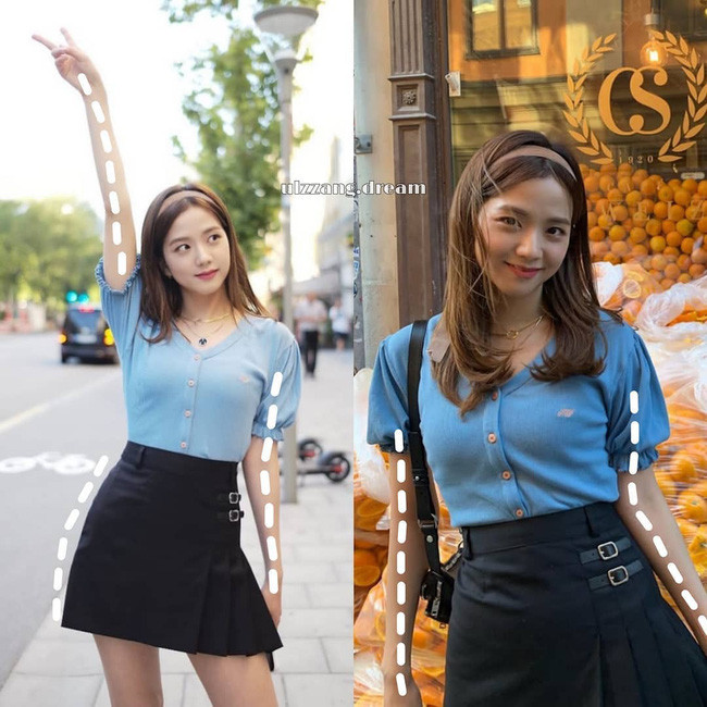 Vẫn là giơ tay chữ V kinh điển nhưng khi vươn cánh tay lên cao như Jisoo, bức hình đã trở nên độc đáo, thú vị hơn rất nhiều.