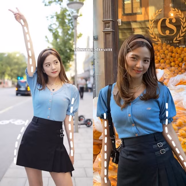 Vẫn là giơ tay chữ V kinh điển nhưng khi vươn cánh tay lên cao như Jisoo, bức hình đã trở nên độc đáo, thú vị hơn rất nhiều.