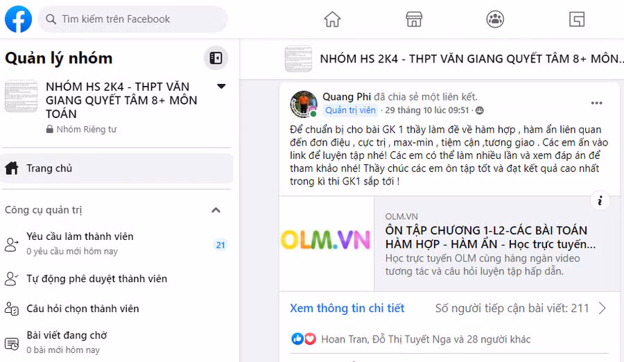 Thầy Quang động viên học sinh tự ôn luyện trực tuyến. Ảnh: NVCC.