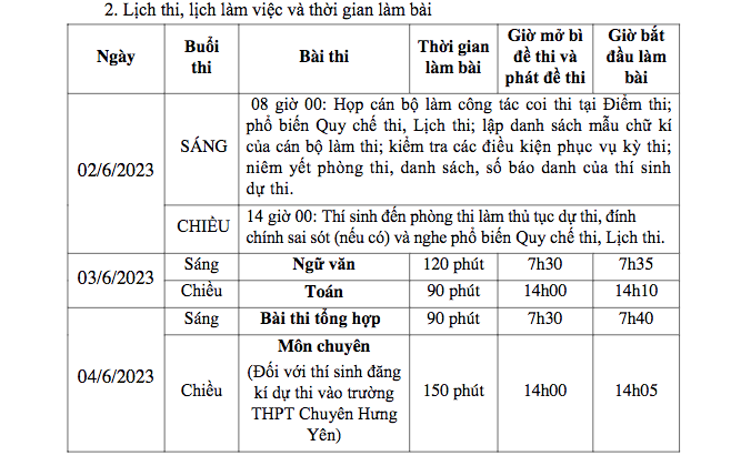 Lịch thi vào lớp 10 THPT công lập không chuyên tại tỉnh Hưng Yên năm học 2023 - 2024. Lịch thi vào lớp 10 THPT công lập không chuyên tại tỉnh Hưng Yên năm học 2023 - 2024.