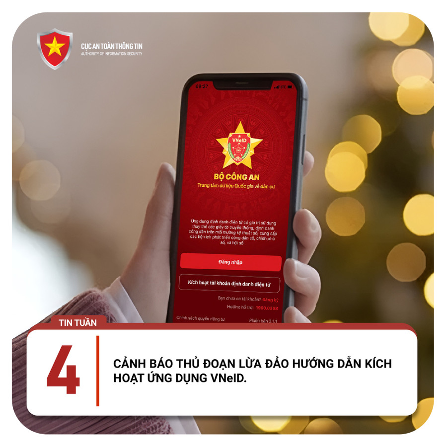 Tất cả cuộc gọi điện, liên lạc qua các ứng dụng mạng xã hội yêu cầu, hướng dẫn kích hoạt VNeID đều là giả mạo. Tất cả cuộc gọi điện, liên lạc qua các ứng dụng mạng xã hội yêu cầu, hướng dẫn kích hoạt VNeID đều là giả mạo.