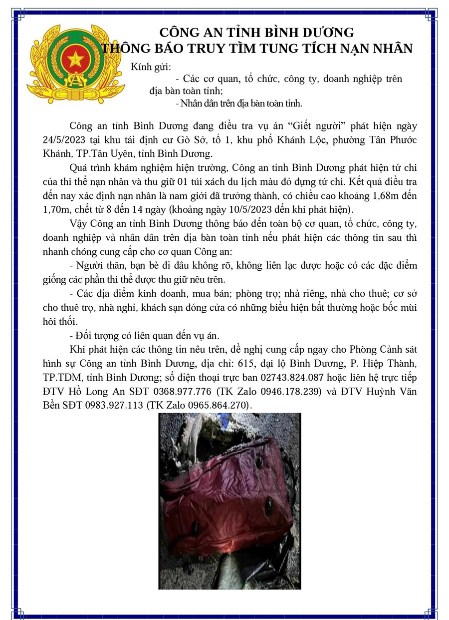 Thông báo mới nhất của Công an tỉnh Bình Dương. Thông báo mới nhất của Công an tỉnh Bình Dương.
