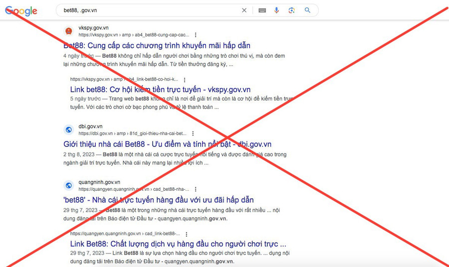 Nhiều trang web của cơ quan nhà nước có tên miền gov.vn bị cài cắm nội dung không phù hợp. Ảnh chụp màn hình.