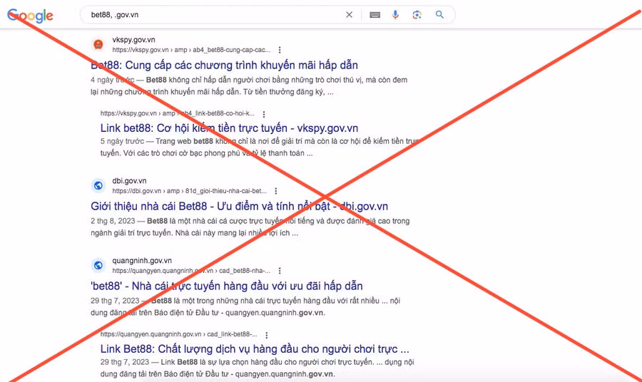 Nhiều trang web của cơ quan nhà nước có tên miền gov.vn bị cài cắm nội dung không phù hợp. Ảnh chụp màn hình.
