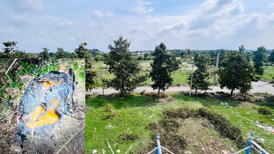 Hiện trường phát hiện một phần thi thể người bị đốt cháy.