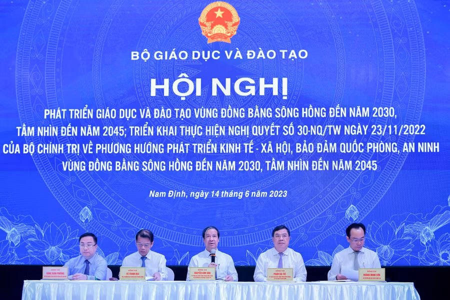 Quang cảnh Hội nghị phát triển giáo dục và đào tạo vùng Đồng bằng sông Hồng đến năm 2030, tầm nhìn đến năm 2045. Ảnh: Thế Đại.