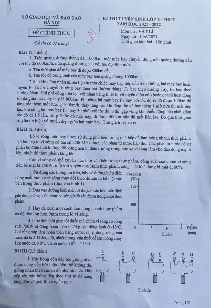 Đề thi chuyên Vật lý vào lớp 10 của Hà Nội.