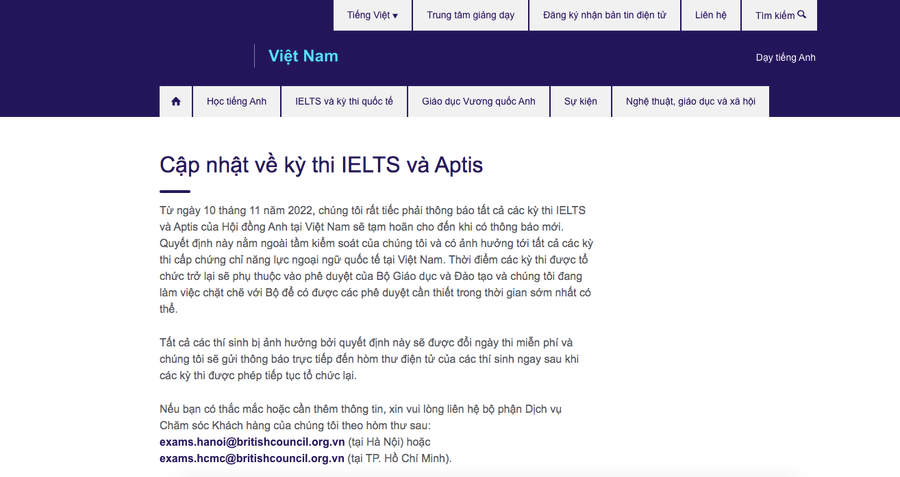 Thông báo từ Hội đồng Anh sáng ngày 10/11.