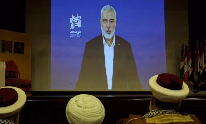 Ông Hamas Haniyeh phát biểu trong chuyến thăm Lebanon hồi tháng 4 năm 2024.