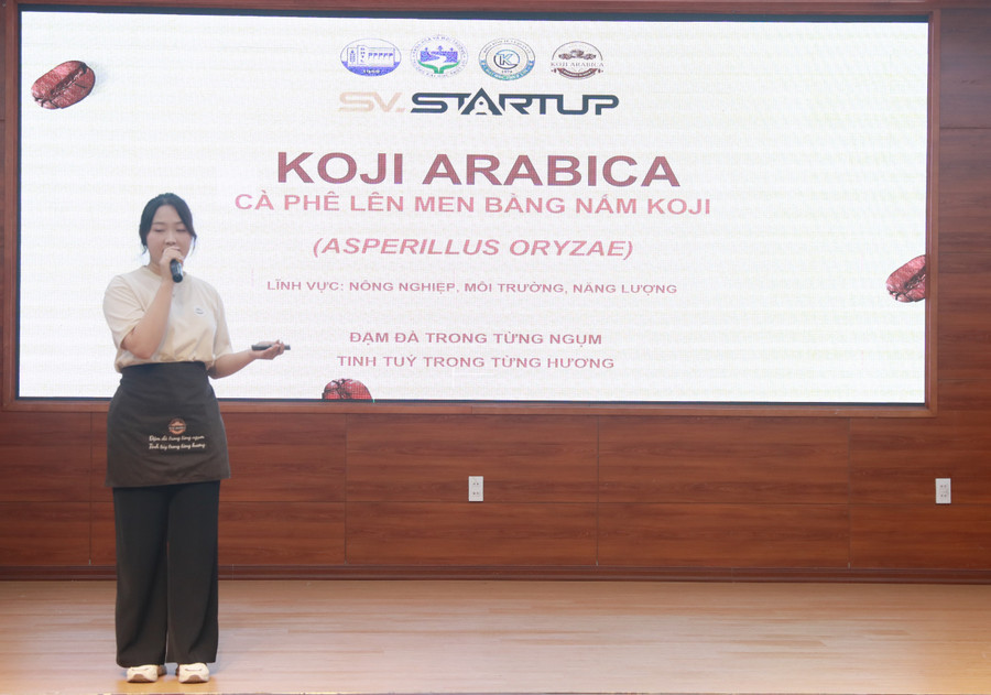 Sinh viên thuyết trình ý tưởng của mình.