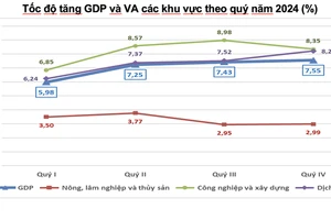 Tốc độ tăng GDP qua các quý trong năm 2024. (ảnh: TCTK)