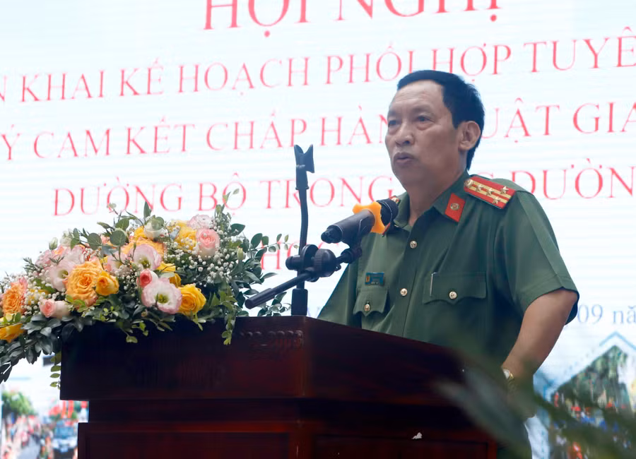 Đại tá Trần Minh Dũng – Phó Giám đốc Công an tỉnh Vĩnh Phúc phát biểu tại hội nghị