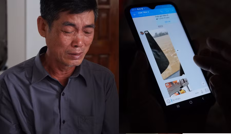 Ông Nguyễn Cảnh Anh (TP Vinh, Nghệ An) đau đớn khi nhận tin con trai út là đại úy Nguyễn Cảnh Cường hi sinh trên đường vào vùng lũ.