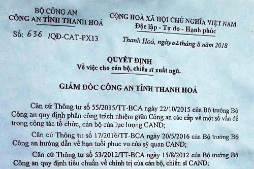 Quyết định của Công an tỉnh Thanh Hóa.