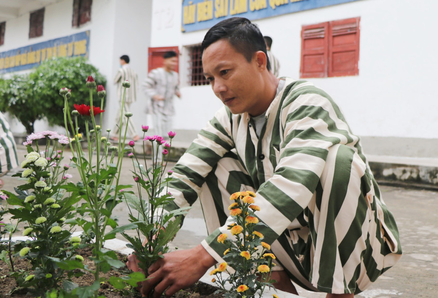 Cái tết đầu tiên trong trại giam trở nên thấm thía hơn với phạm nhân, để họ nhận thức lỗi lầm của mình và nỗ lực cải tạo, sớm trở về đoàn tụ với gia đình. Ảnh: Hồ Lài.