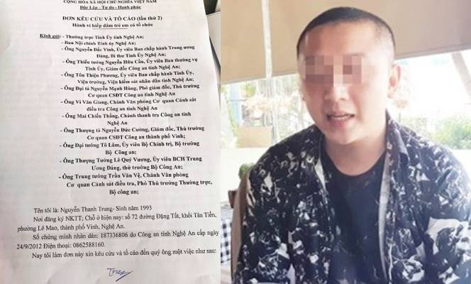 Nguyễn Thanh Trung gửi đơn lên CA TP Vinh tố giác con gái bị T.T.T. An cùng 2 người nữa xâm hại.
