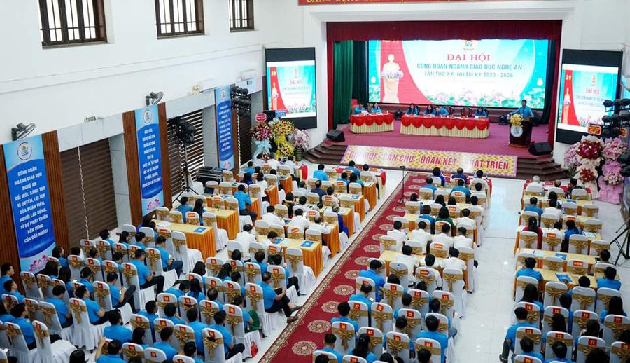 Đại hội Công đoàn ngành Giáo dục Nghệ An lần thứ XX, nhiệm kỳ 2023-2028. Ảnh: Hồ Lài.