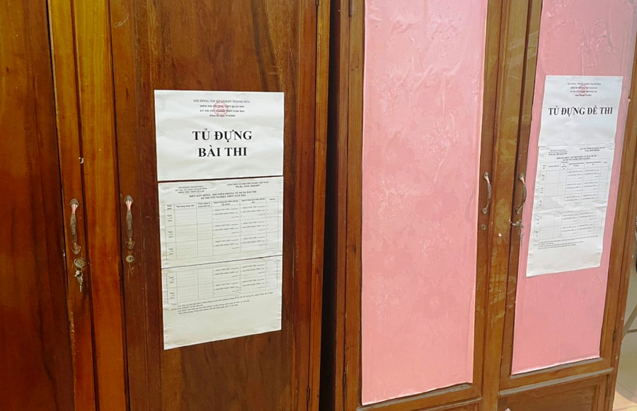 Tủ đựng đề thi và tủ đựng bài thi tại Trường THPT Quan Sơn. (Ảnh: HĐ)