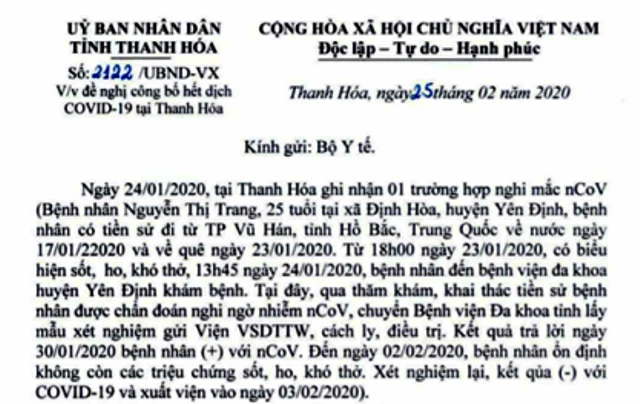 Thanh Hóa đề nghị Bộ Y tế công bố hết dịch Covid -19