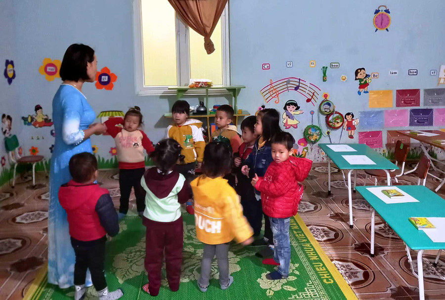 Ở điểm lẻ mầm non Đun Pù mới có 1 phòng học kiên cố.