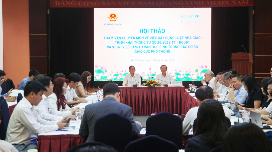 Toàn cảnh hội thảo tham vấn chuyên môn về việc xây dựng Luật Nhà giáo tại TPHCM. Ảnh: Mạnh Tùng