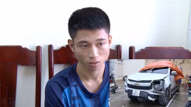 Lê Minh Đức tại cơ quan công an. Ảnh: Công an Thanh Hóa cung cấp.