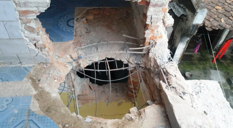 Hiện trường vụ mìn nổ trong ngôi nhà của ông Nguyễn Huy Liên.