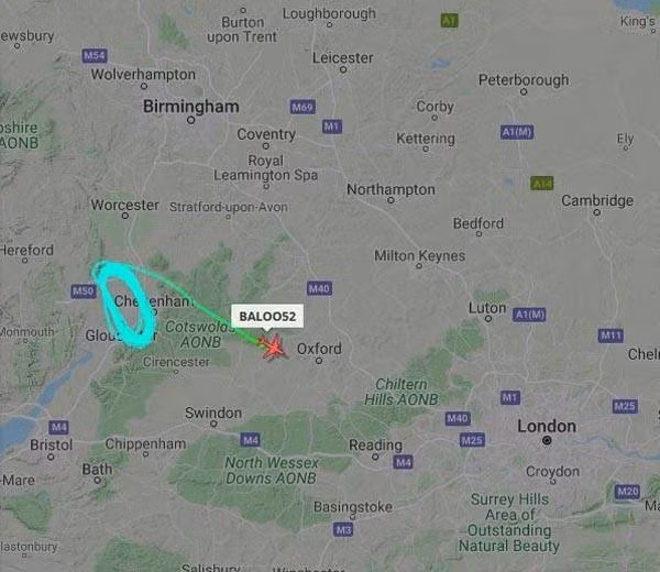 Vị trí chiếc máy bay khi phát tín hiệu khẩn cấp.