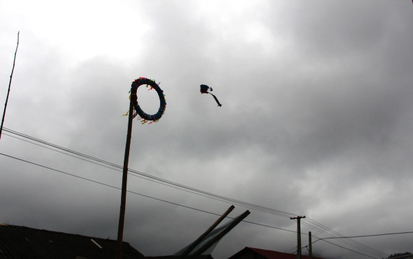 Quả còn bay lên được nhắm vào vòng tròn trên cột cao