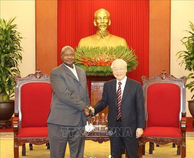 Tổng Bí thư Nguyễn Phú Trọng tiếp Tổng thống Uganda, Chủ tịch Đảng NRM, ông Yoweri Kaguta Museveni thăm chính thức Việt Nam - Ảnh: TTXVN Tổng Bí thư Nguyễn Phú Trọng tiếp Tổng thống Uganda, Chủ tịch Đảng NRM, ông Yoweri Kaguta Museveni thăm chính thức Việt Nam - Ảnh: TTXVN