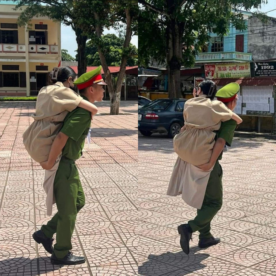 Chiến sĩ Công an tỉnh Phú Thọ hỗ trợ thí sinh vào phòng thi.