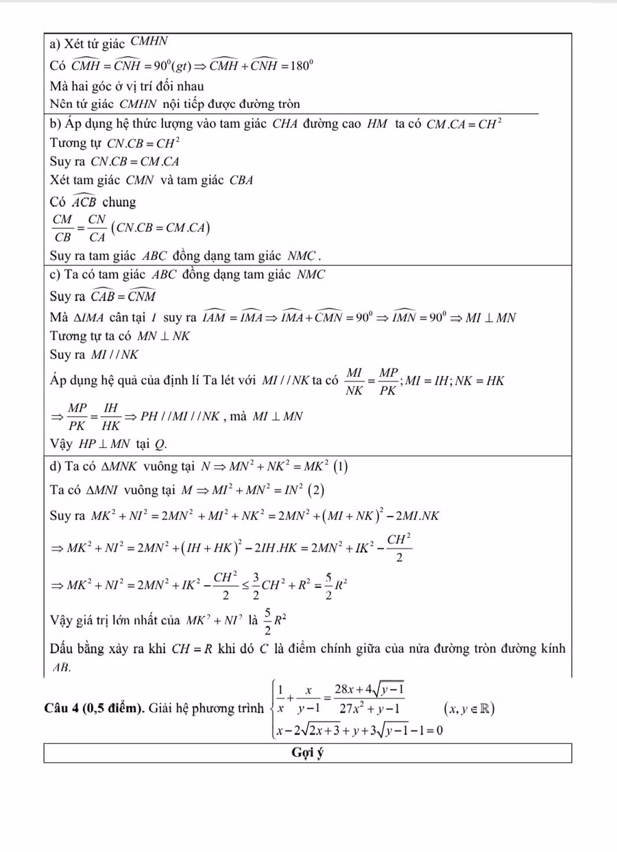 Gợi ý đáp án môn Toán thi vào Lớp 10 năm học 2024 - 2025 ở Phú Thọ do nhóm giáo viên Trường THCS Vũ Duệ thực hiện (trang 3). Gợi ý đáp án môn Toán thi vào Lớp 10 năm học 2024 - 2025 ở Phú Thọ do nhóm giáo viên Trường THCS Vũ Duệ thực hiện (trang 3).
