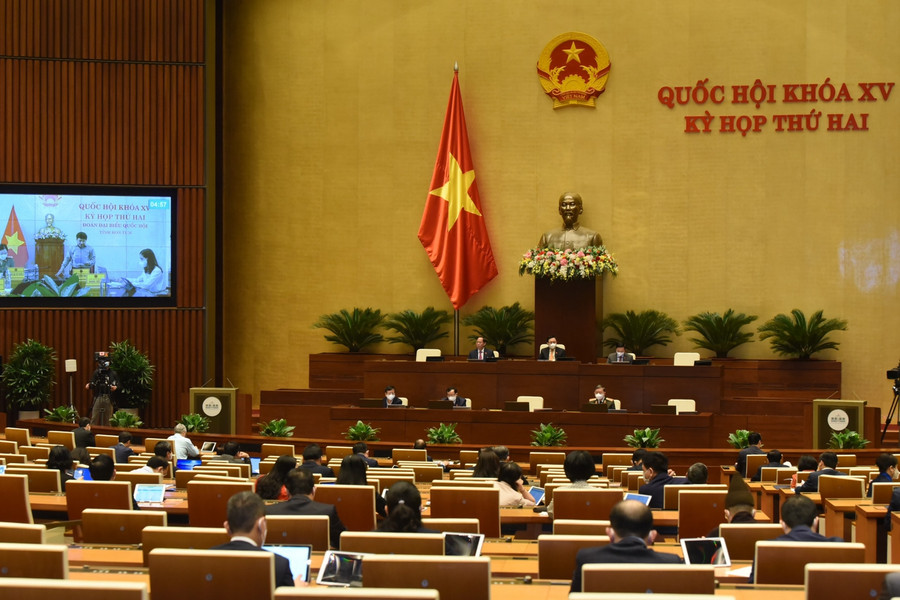 Quốc hội thảo luận trực tuyến về Dự thảo Luật Cảnh sát Cơ động. Ảnh: Quang Khánh
