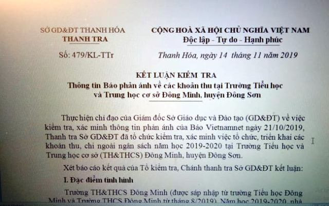 Kết luận của Thanh tra Sở GD&ĐT Thanh Hóa. Kết luận của Thanh tra Sở GD&ĐT Thanh Hóa.