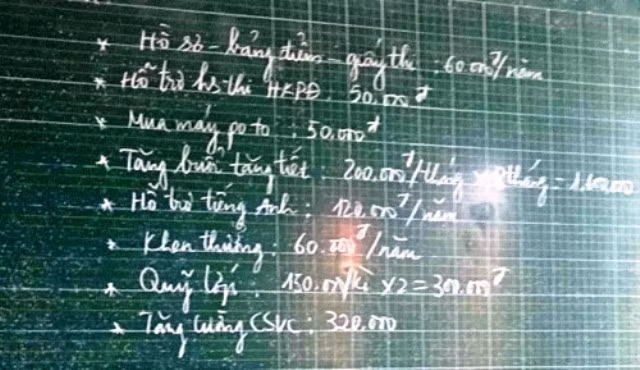 Các khoản thu được giáo viên nhà trường thông báo lên bảng khi họp phụ huynh.