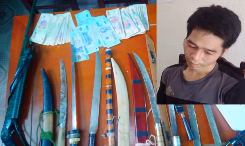 Vi Văn Đồng và tang vật vụ án. Ảnh: Công an Thanh Hóa cung cấp.