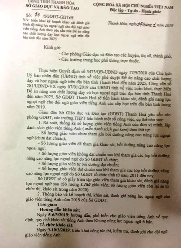 Công văn của Sở GD&ĐT Thanh Hóa.