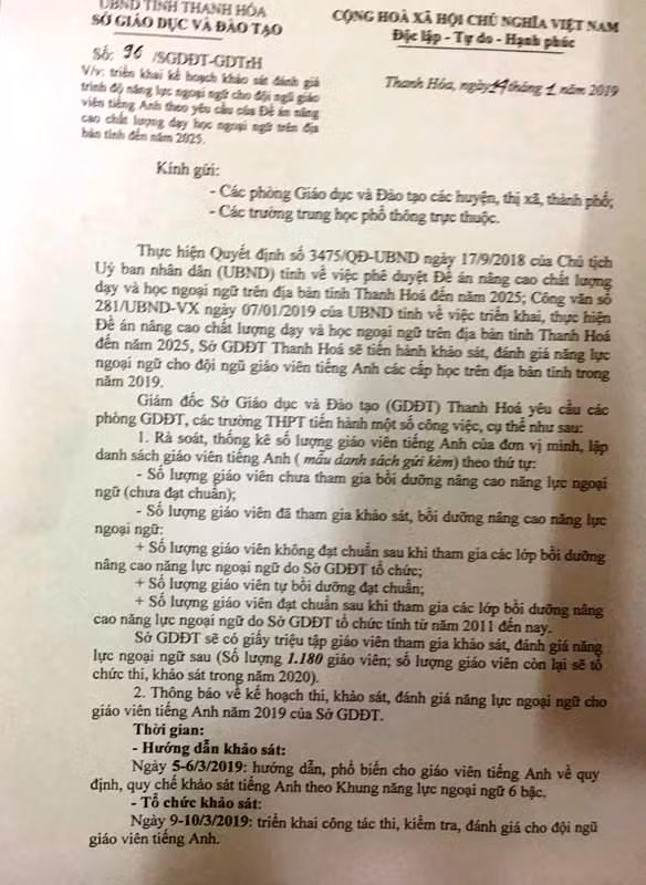 Công văn của Sở GD&ĐT Thanh Hóa.