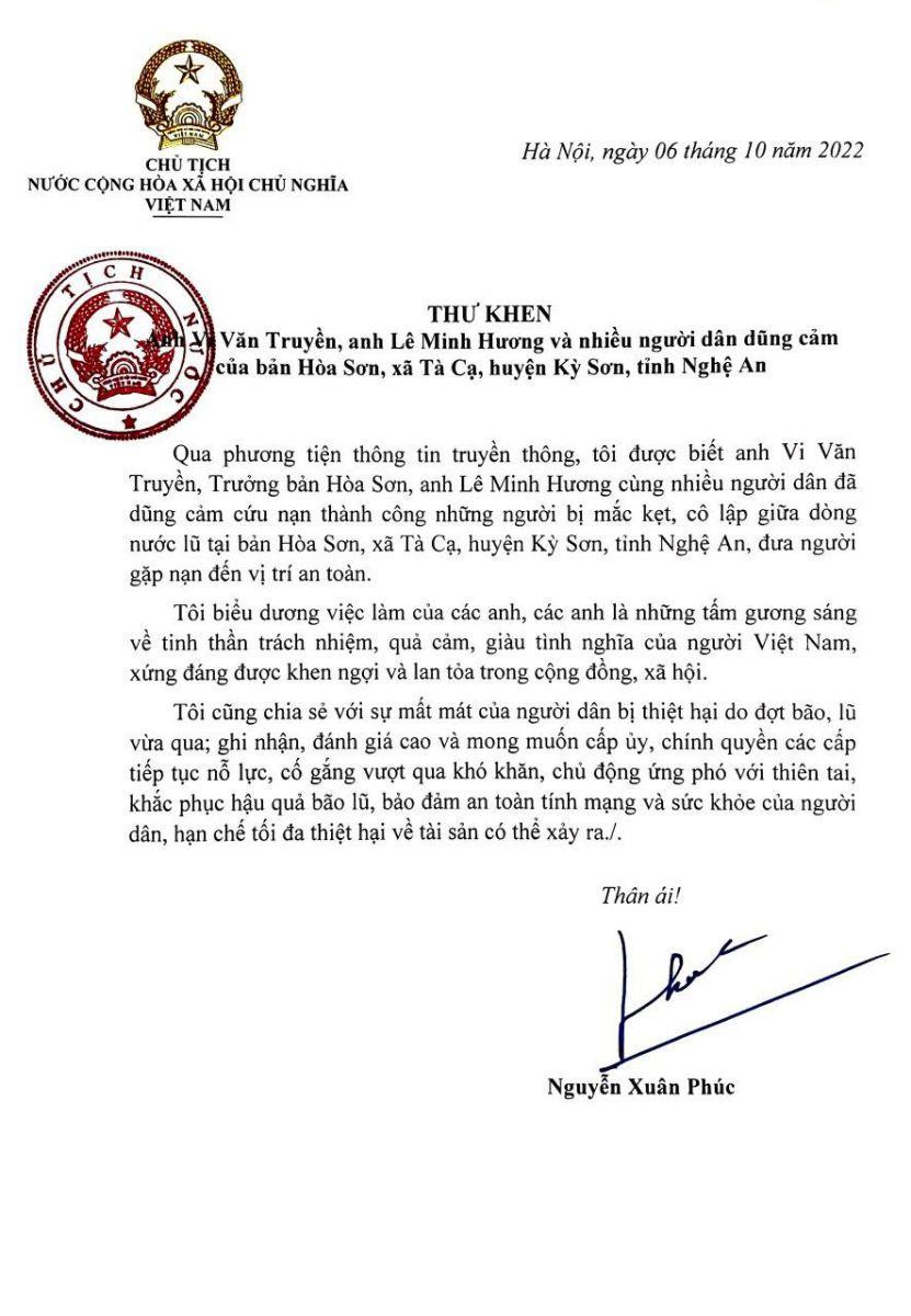 Thư khen của Chủ tịch nước. Nguồn: vpctn.gov.vn Thư khen của Chủ tịch nước. Nguồn: vpctn.gov.vn