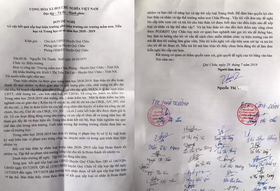 Đơn đề nghị của bà Nguyễn Thị Th. gửi UBND huyện Quỳ Châu, Nghệ An về thông tin bị miễn nhiệm do "hạn chế năng lực"