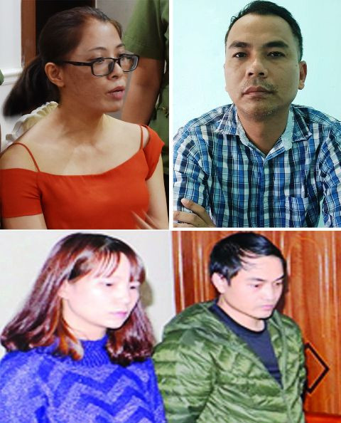 Hoàng Thị Hương, Ngô Hồng Sơn, Nhữ Thị Nhàn và Phạm Tuấn Anh. Ảnh Công an Thanh Hóa cung cấp. Hoàng Thị Hương, Ngô Hồng Sơn, Nhữ Thị Nhàn và Phạm Tuấn Anh. Ảnh Công an Thanh Hóa cung cấp.