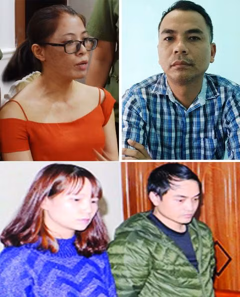 Hoàng Thị Hương, Ngô Hồng Sơn, Nhữ Thị Nhàn và Phạm Tuấn Anh. Ảnh Công an Thanh Hóa cung cấp.