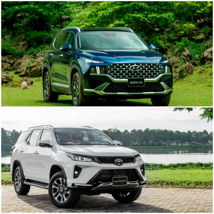 Toyota Fortuner và Hyundai Santa Fe luôn là kỳ phùng địch thủ ở phân khúc SUV 7 chỗ tại thị trường Việt Nam.