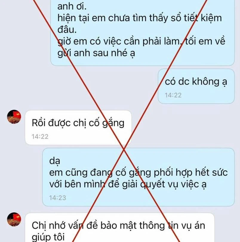 Đoạn tin nhắn đối tượng giả danh công an để lừa đảo. Ảnh: Công an tỉnh Tuyên Quang cung cấp