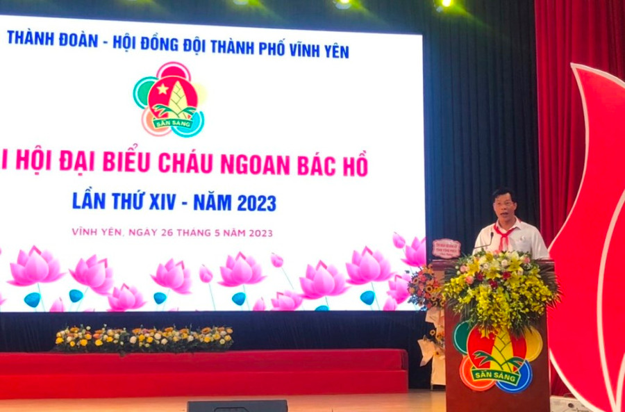 Phó Bí thư Thường trực Thành ủy Vĩnh Yên phát biểu tại đại hội