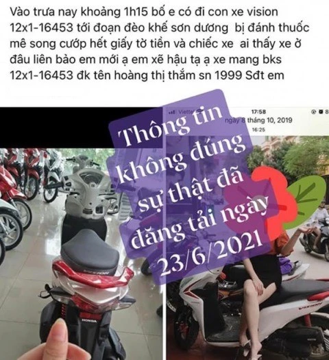 Tài khoản Facebook đăng tải thông tin sai sự thật.